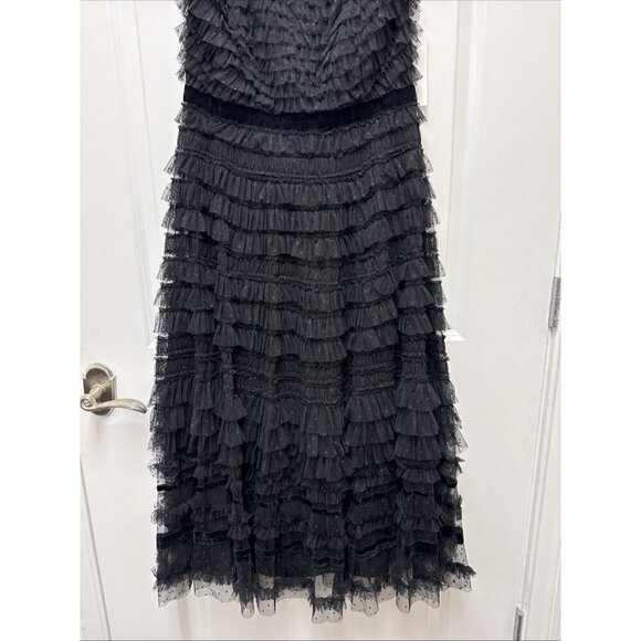 Mac Duggal Size 8 Black 8054 Ruffle Cap Sleeve Tiered Midi Cocktail Party Dress - Picture 6 of 10